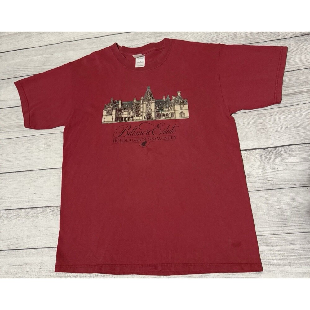 VINTAGE Biltmore Estate Shirt Adult Size Large Red Short Sleeve Graphic Mens 90s